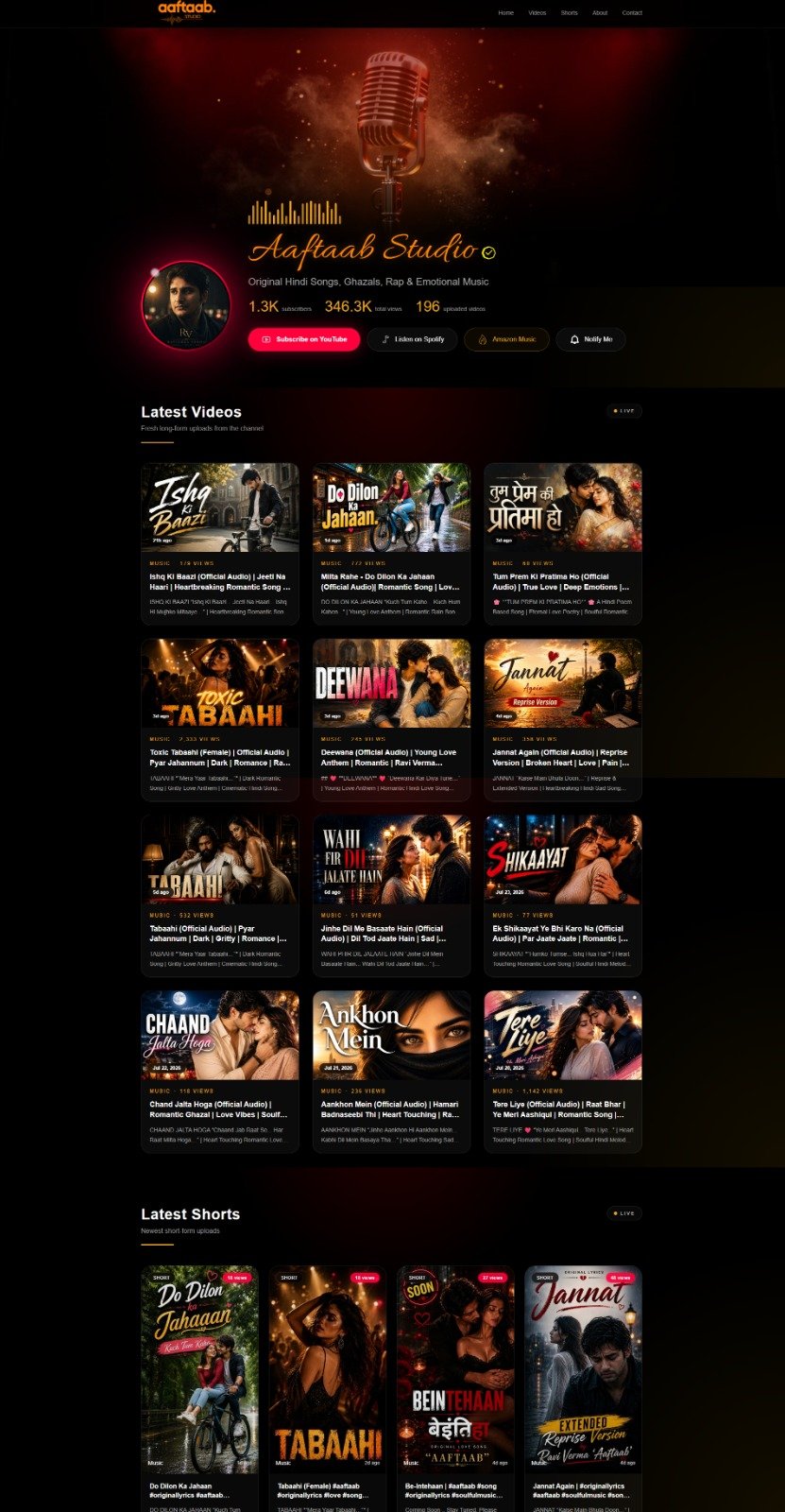 Aaftaab Music – Artist Website by backend coders india