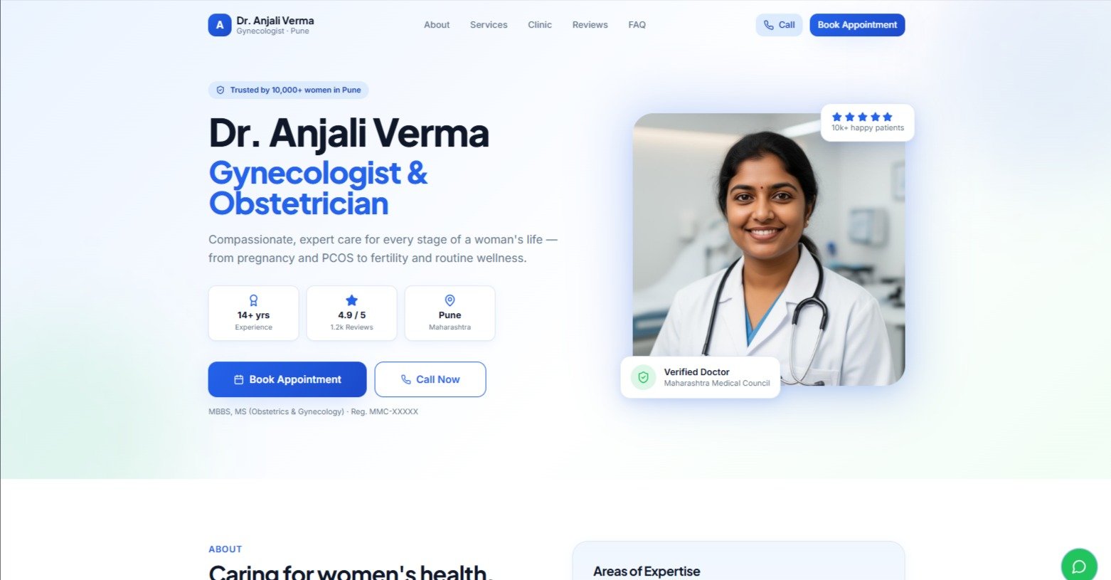 Dr Anjali Clinic website by backend coders india