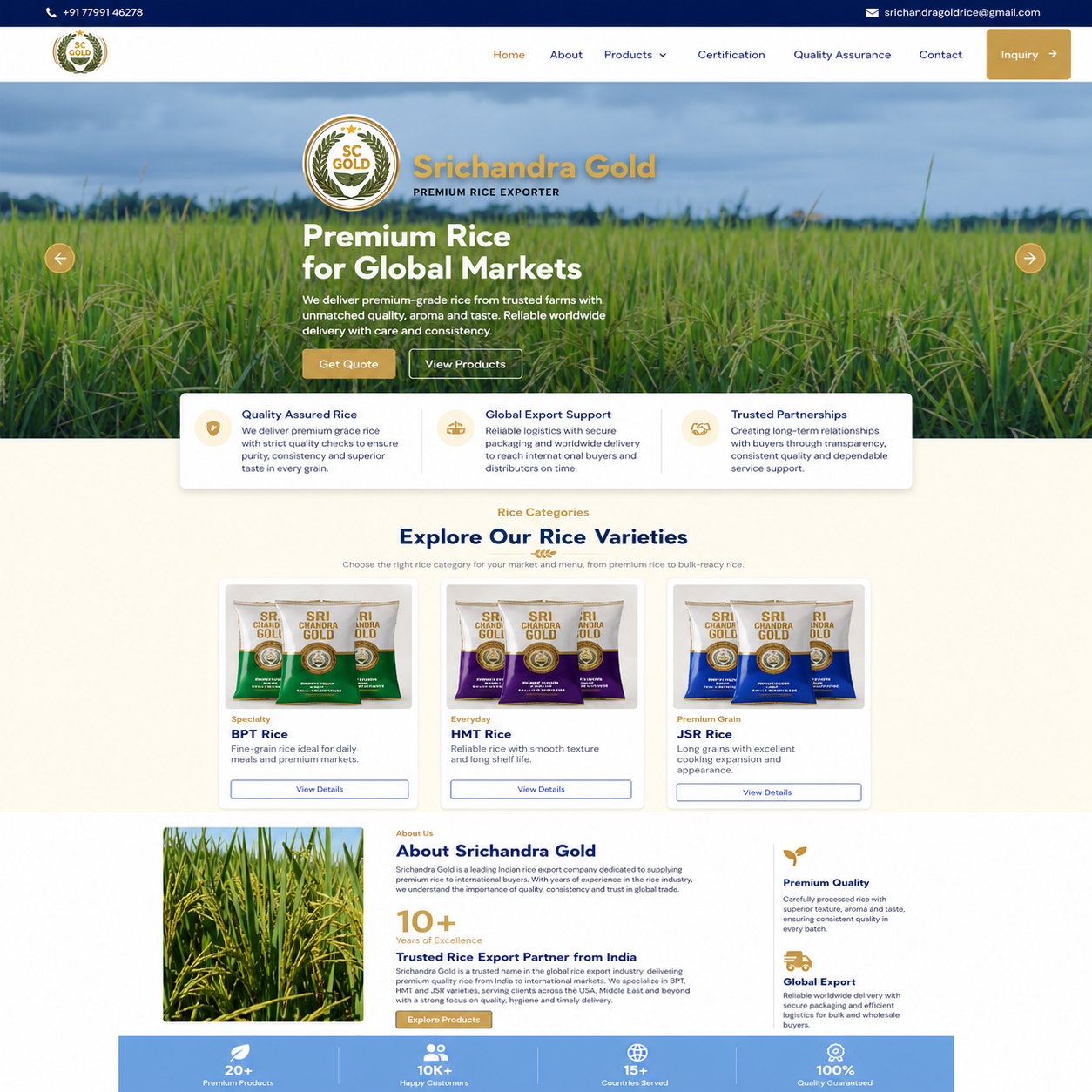 Srichandra Gold – Premium Rice Export Website by backend coders india